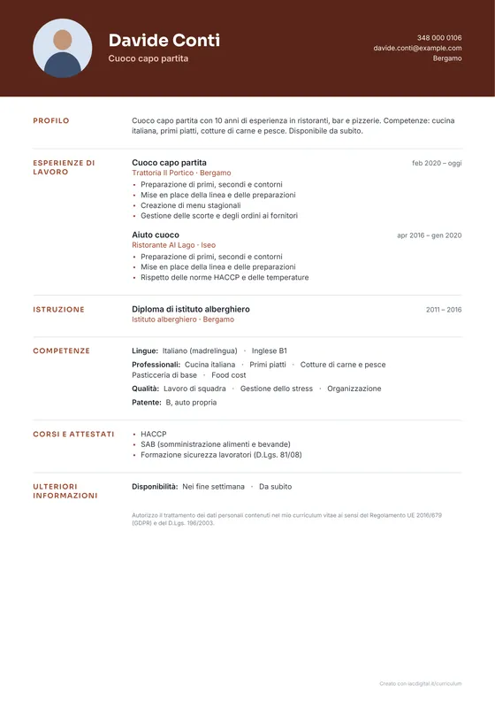 Esempio di curriculum con il modello Compatto